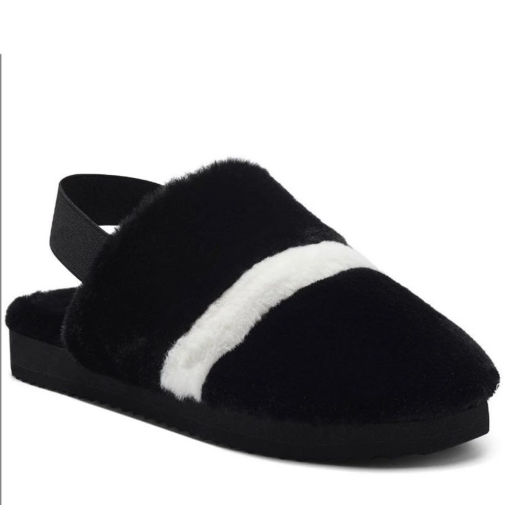 INC Black and White Fuzzy Slingback Slippers